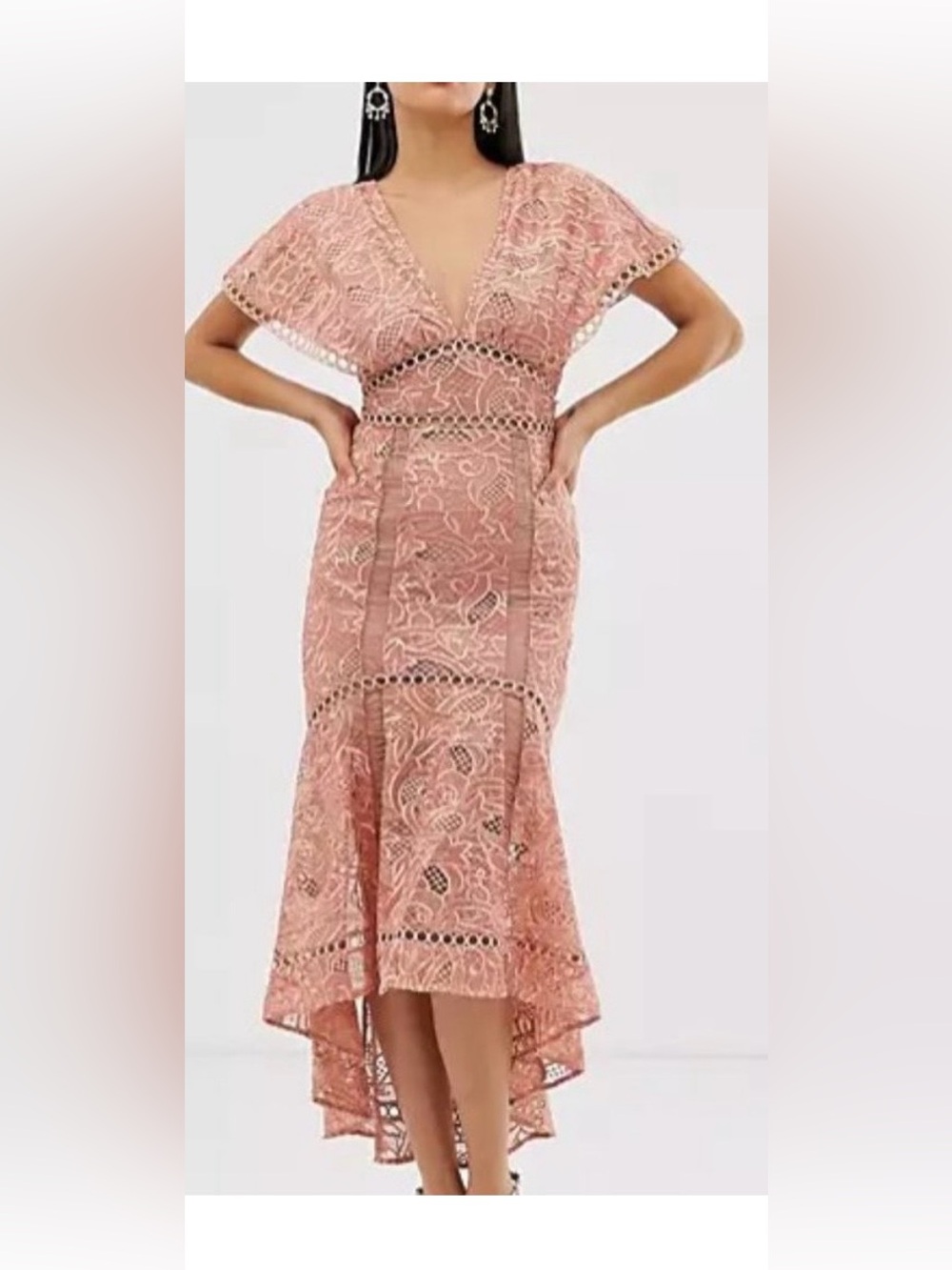 Gorgeous ASOS V-Neck Pink Lace High-Low Embroidered Dress